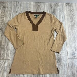 Lauren Ralph Lauren Tan and Brown Long Sleeve Top